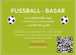 Fussball-Basar am 11.11.2023 ab 10 Uhr auf dem Vereinsgelände des 1. FC 09 Obersteden